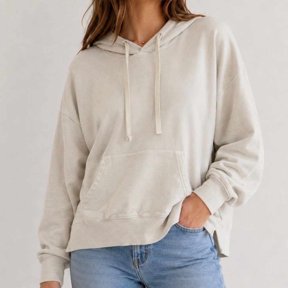 Buffalo David Bitton Women's Fleece Hoodie Cream Soft Pocket Pullover M/L